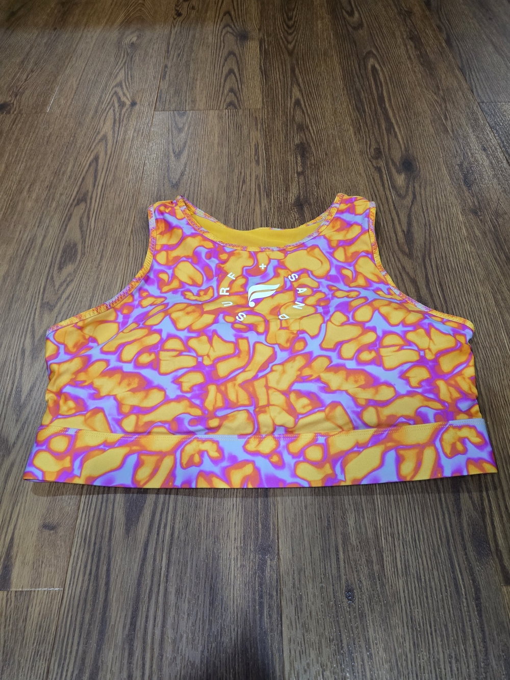 Fabletics Orange & Pink Abstract Print Performance Crop Top